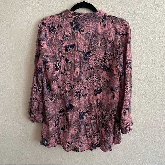 19 of 52 Conversations by Anthropologie Pink & Blue Button Down Bow Blouse - Picture 4 of 8